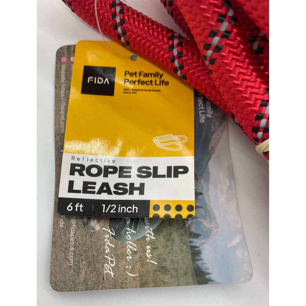 FIDA Red Reflective Rope Slip Leash 6ft x 1/2" Heavy Duty Dog Training Lead NWT - Picture 2 of 4